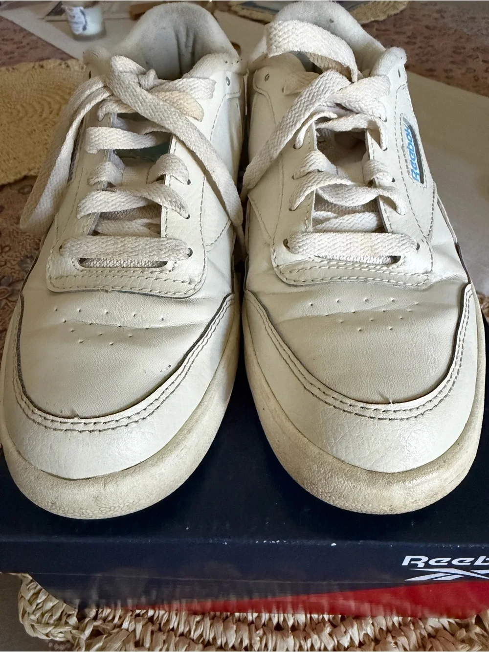Reebok Women's Cream White Low-Top Sneakers with Blue Logo